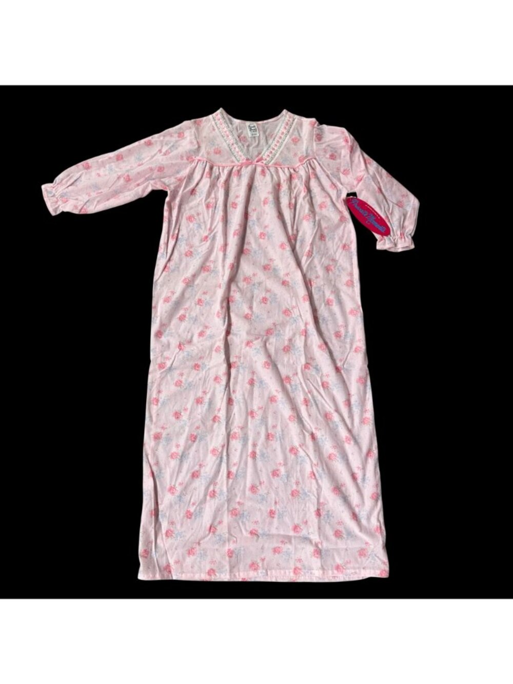 Vintage Pink Nightgown Floral Long Sleeve Medium Private Moments USA Granny - Picture 2 of 7